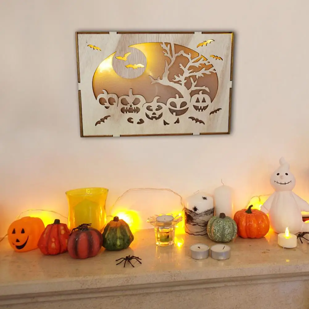 

Compact Halloween Light High-quality Wooden Light Enchanting Halloween Wooden Light Ornament Hollow Pumpkin Bat Withered Tree