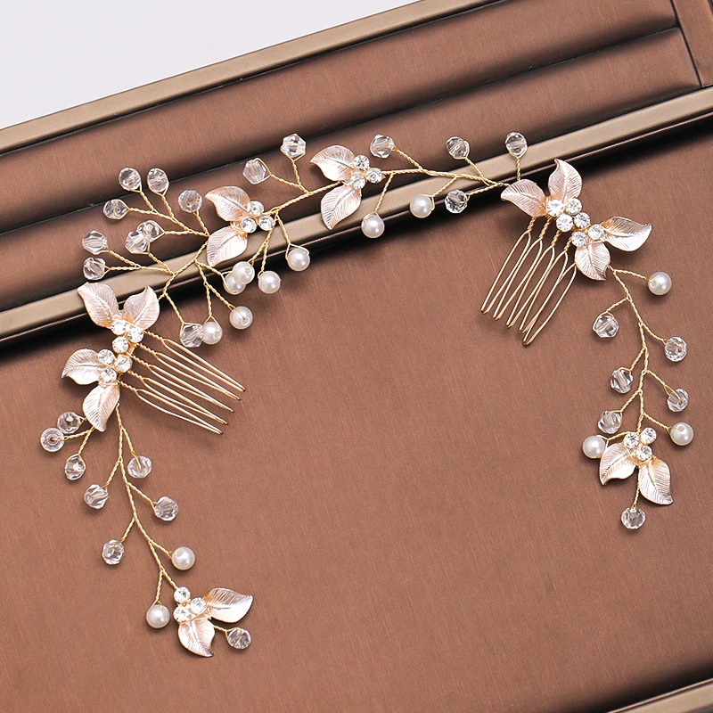 Pearl Leaf Comb Headband Hair Accessories For Women Tiara Headband Wedding Accessories on the head
