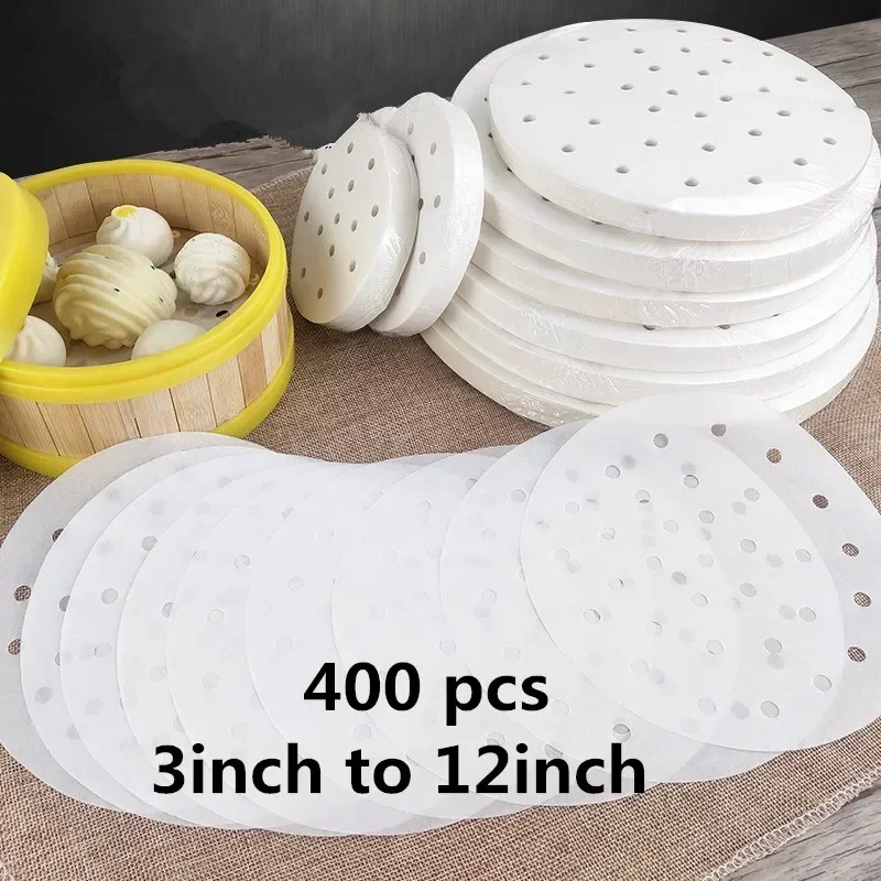 Round steam food steamer buns Paper Liners Dim Sum Non-stick Oven BBQ Grill Paper Hamburger Patty Baking 400pcs