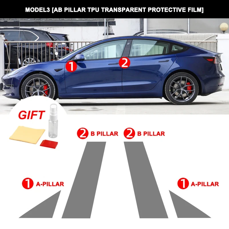 

4pcs For Tesla Model 3 Model Y HD Car Protective Film B-pillar Scratch Proof Car TPU A-pillar Film Retrofitting Auto Accessories