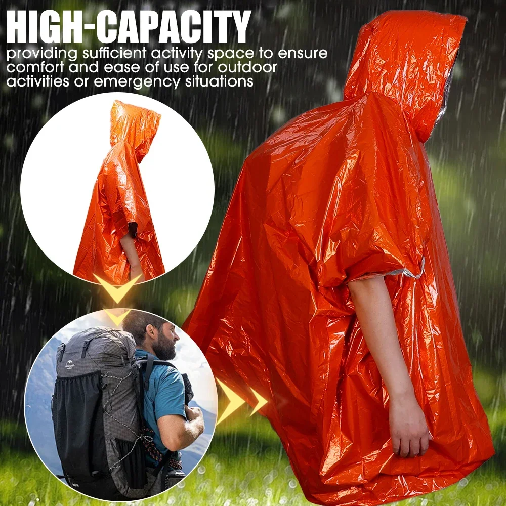 Outdoor Multifunction Raincoat Camping Waterproof Emergency Reflective Cloth Hooded Sleeve Rainwear Survival Equipment