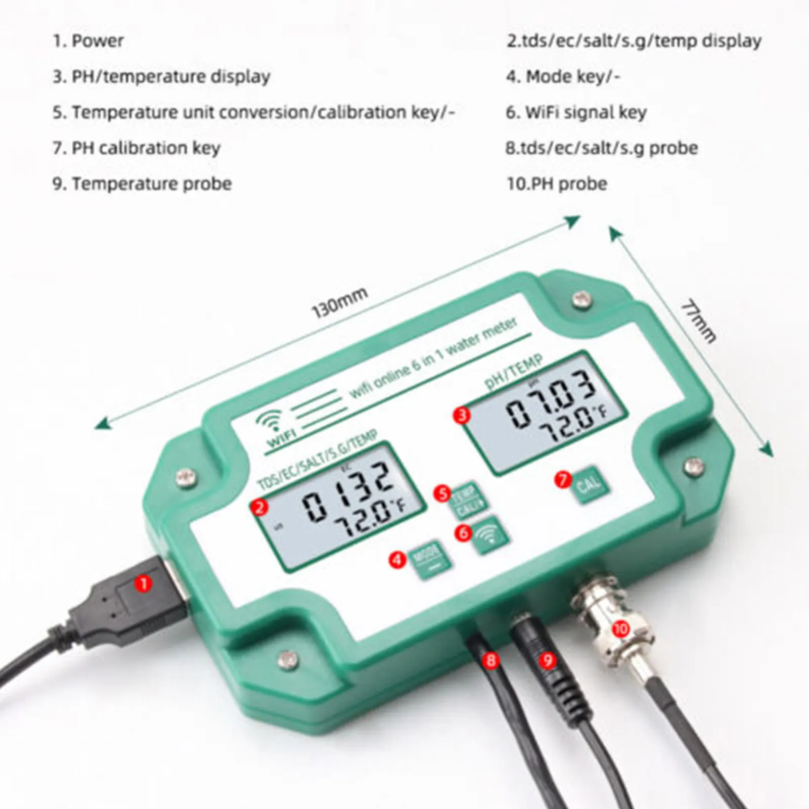 

YY-W9909 6 in 1 SALT Multifunction Water Quality Tester Digital WiFi PH EC TDS Temp Meter PH Meters