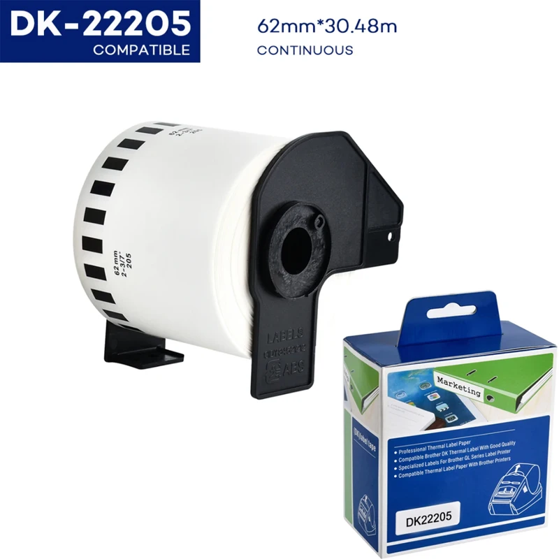 1Pk Dk22205 62Mm * 30.48M Carta Termica Continua Bianca Compatibile Per Stampante Per Etichette Brother White Paper Dk-22205 Dk Ql Ql-500