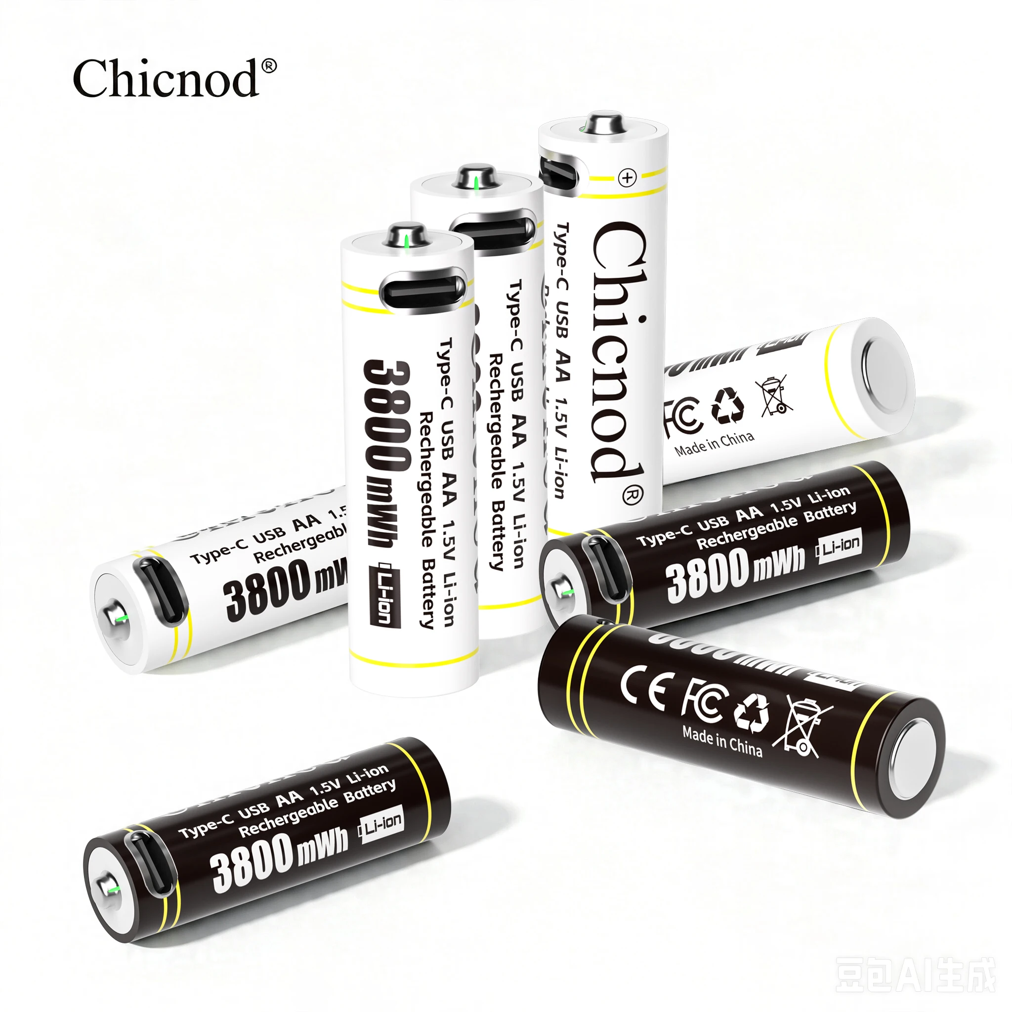 CHICNOD AA Rechargeable Battery 1.5V 3800mWh Li-ion Battery USB Type-C Fast Charging Lithium Batteries for Mouse Game Controller 1