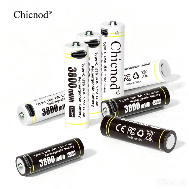 CHICNOD AA Rechargeable Battery 1.5V 3800mWh Li-ion Battery USB Type-C Fast Charging Lithium Batteries for Mouse Game Controller 1