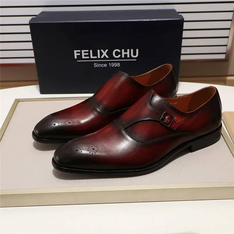 European Style Gentleman Monk Strap Formal Shoes-3 Colors Pointed Toe Men's Dress Loafers with Buckle Strap for Parties