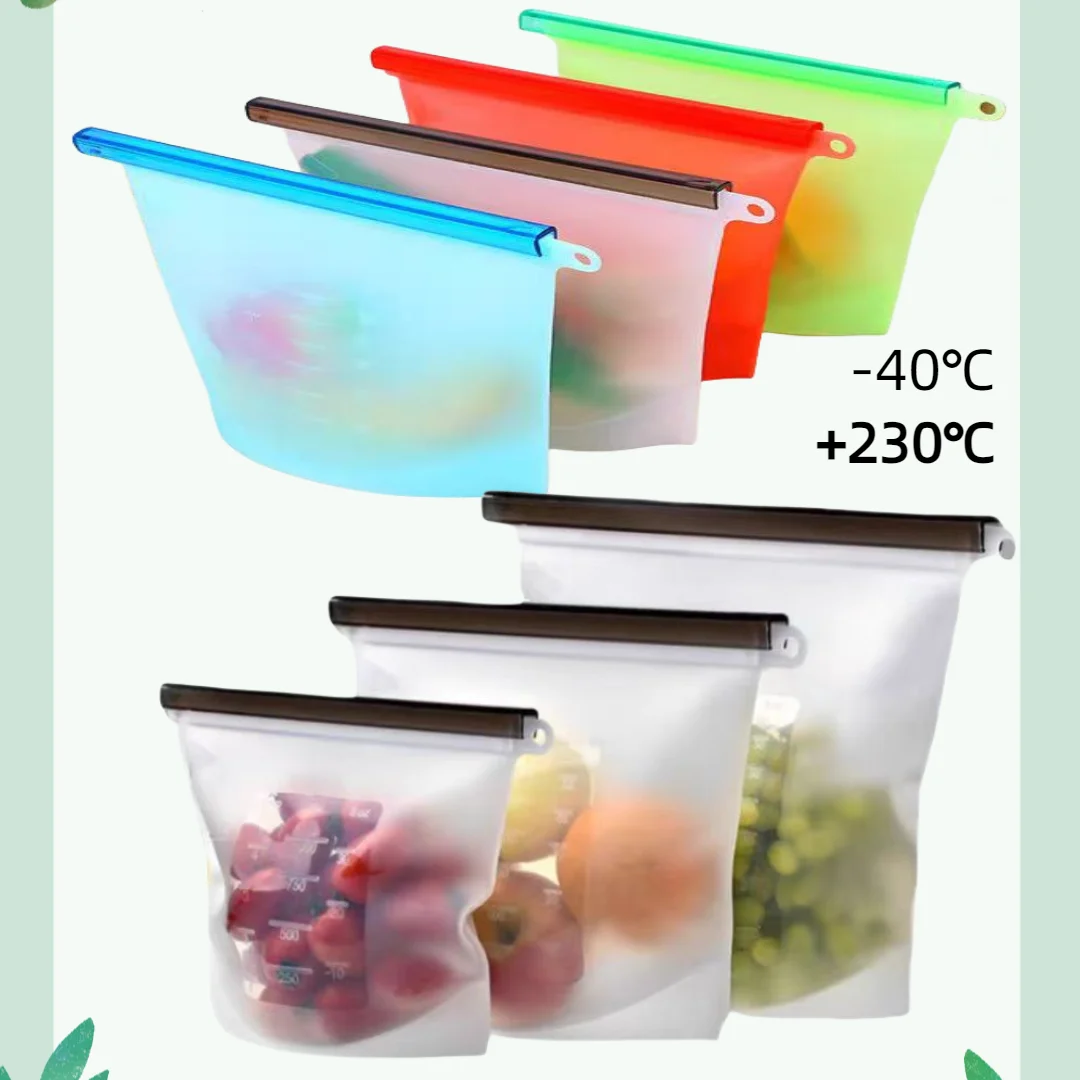 

3pcs Reusable Refrigerator Fresh Bags Kitchen Food Sealing Storage Bag Home Food Grade Silicone Fruit Kitchen Organizer