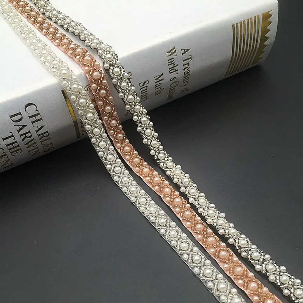 Handmade Decoration Bridal Applique Wedding Pearl DIY Ribbon Beaded Dress Decor Lace Trim