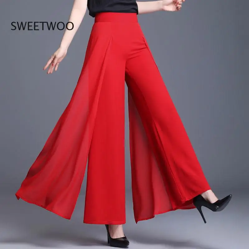 Chiffon Wide Leg Pants High Waist Casual Black Elegant Trousers Women Korean Fashion Clothing 2022 New Baggy Pantalon Femme Tide