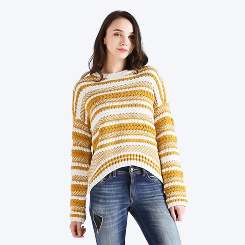 

BAHTLEE Autumn Winter Women's Wool Pullovers Knitted Sweater O-Neck Jacquard Process Looser Short Style Thick Keep Warm