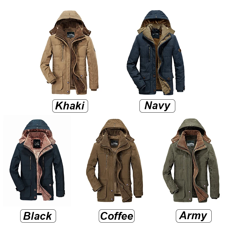 Men Winter Fashion Parkas Men Warm Fleece Detachable Hat Jacket Parkas Men Casual Cotton Outdoor Fur Trench Padded Jackets Coats