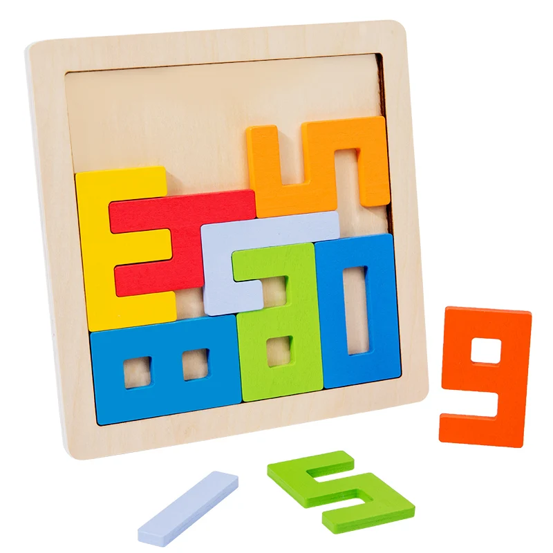 Colorful 3D Puzzle Wooden Tangram Math Toys Cube Game Children Pre-school Magination Shapes Digit Educational Toy for Kids jigsaw puzzles wooden jigsaw puzzles wooden puzzle toys educational puzzles mini jigsaw puzzle