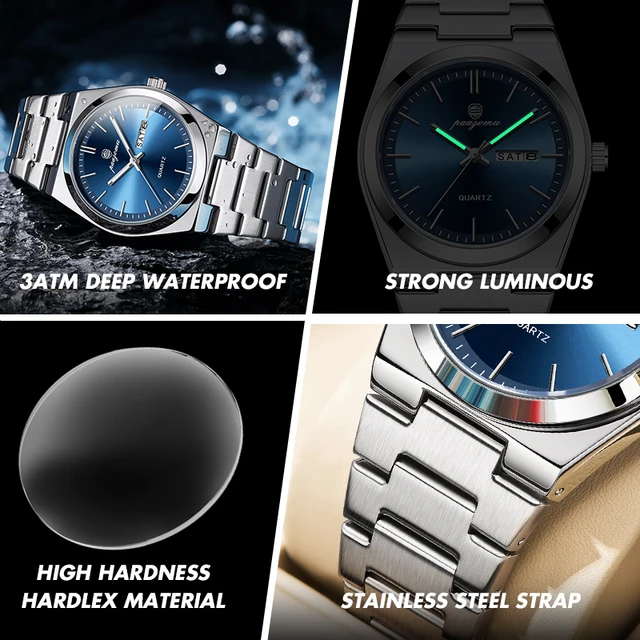 PENGAGAR luxe Quartz homme montre-bracelet Sport hommes montres étanche lumineux Date semaine acier inoxydable montre pour hommes mâle Reloj + boîte 4