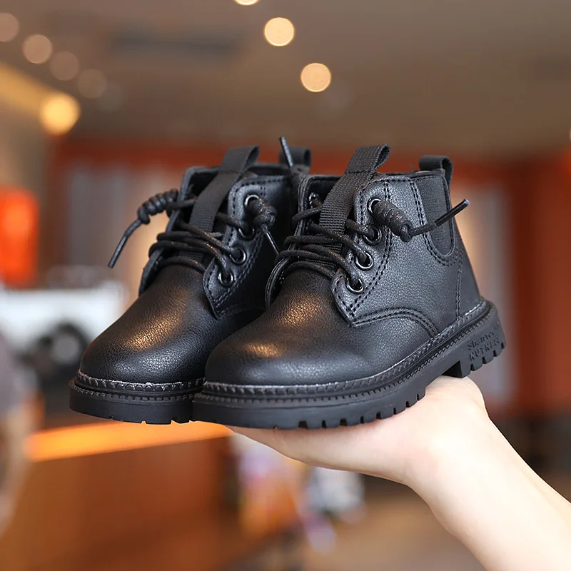 Zipper Leather Single Kid Ankle Boots Children's Martin Boots Girls