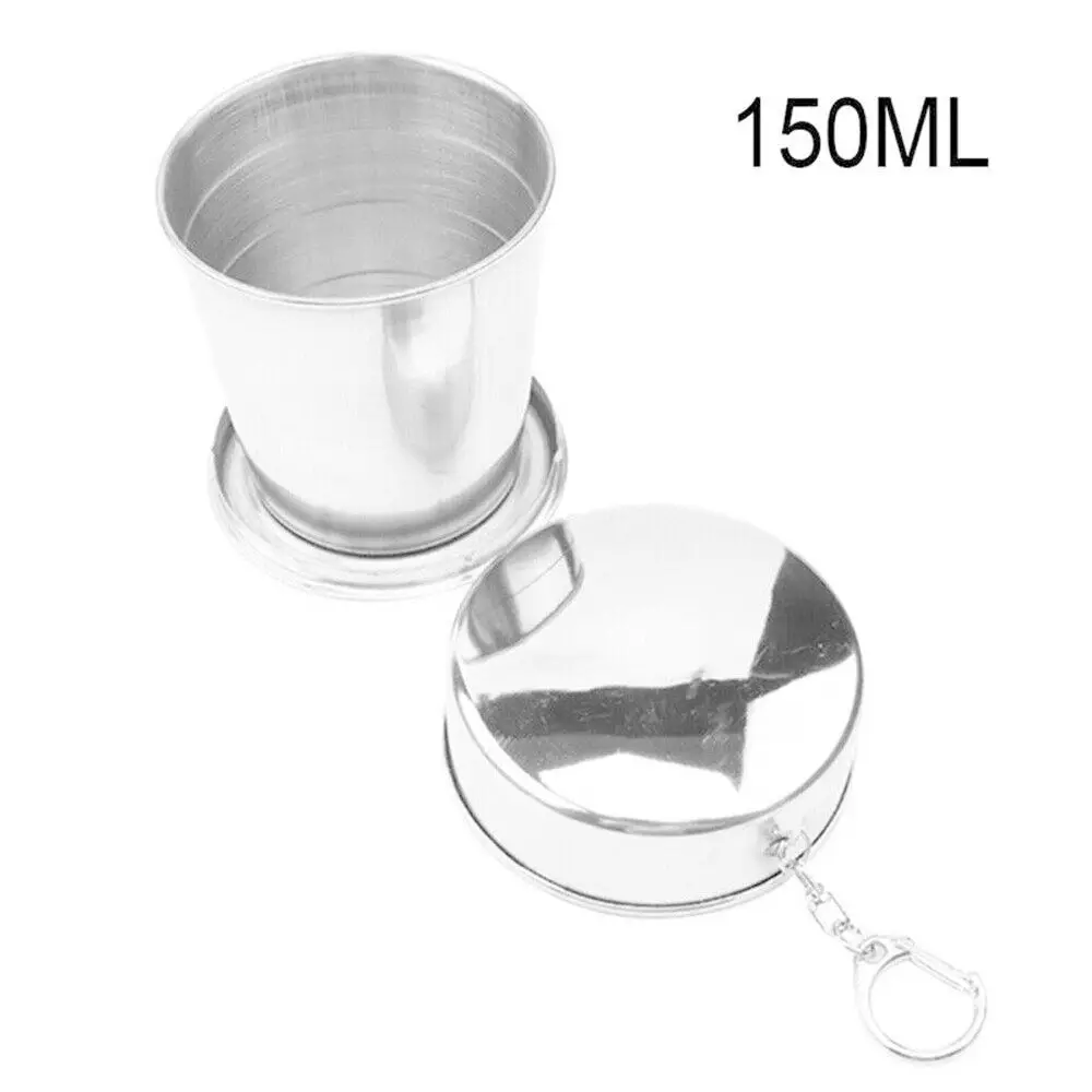 Compact Stainless Steel Collapsible Travel Cup with Keychain Attachment