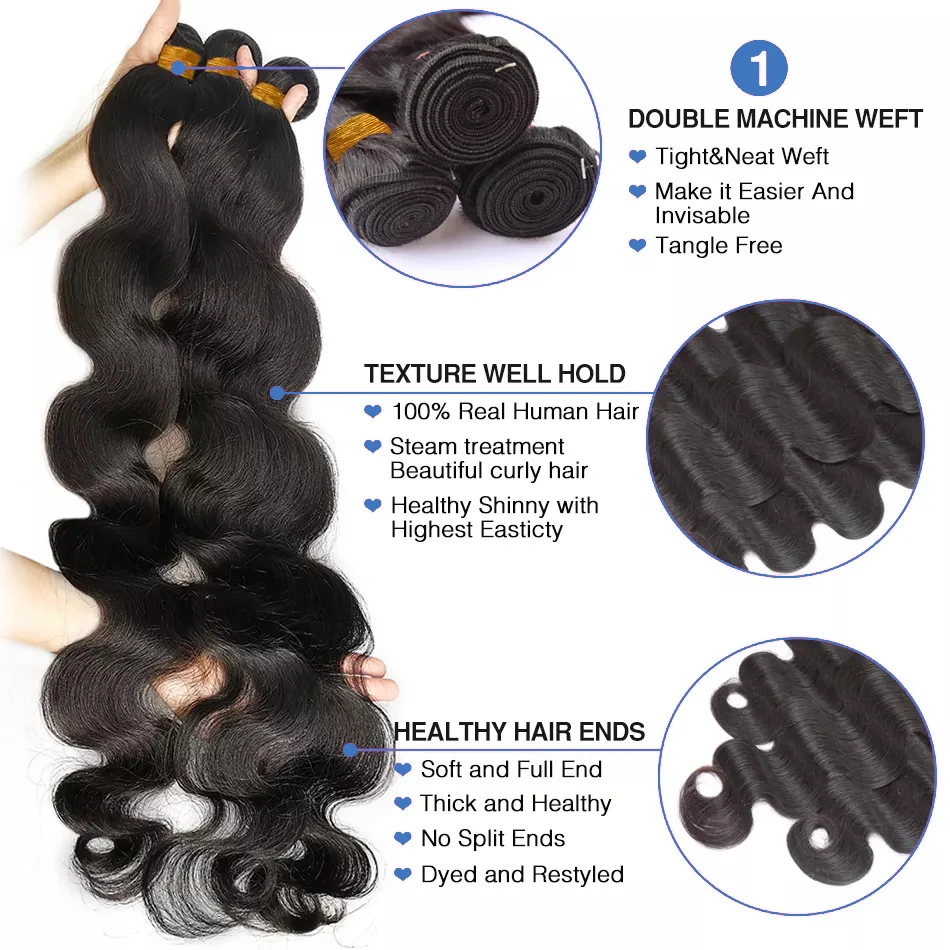 Body Wave Human Hair Bundles With 13x4 Transparent Lace Frontal 3 Bundles With Frontal Extensions Weave Brazilian for Women