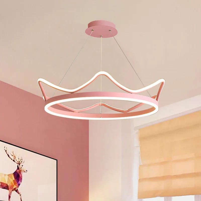 

Modern LED Pendant Lamp Ceiling Lighting with Crown Design Dimmable Gold/ Pink for Living Room Children's Bedroom Fixtures