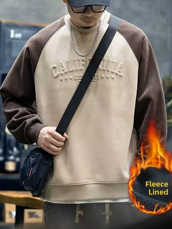 High-End American Sle Fce-Lined round Ne Sweatirt Men's Autumn Winter Casual Loose Bot irt Men's Faion Trend