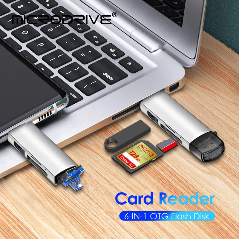 OTG SD TF 카드 리더, 고속 변속기 어댑터, USB 플래시 드라이브 어댑터, C타입 USB 마이크로 USB 카드 리더, 6 in 1