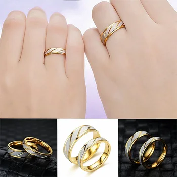 UAGE Titanium Steel Couple Rings Gold Wave Pattern Wedding Infinity Ring Men and Women Engagement Jewelry Gifts 1