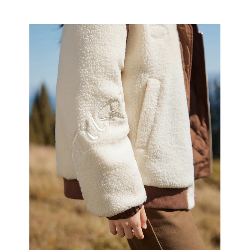 INMAN Women Lamb Down Jacket 2023 Winter Long Sleeve Baseball Stand Collar Loose Thick Coat Two Sides Wearable Versatile Tops