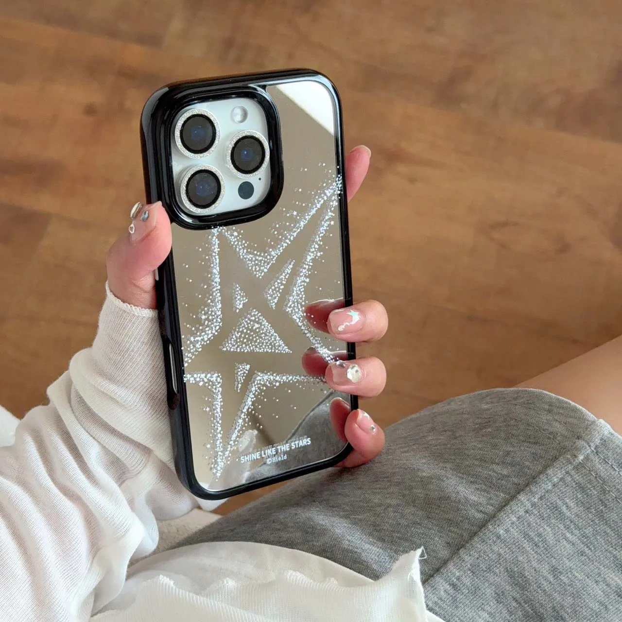 Shiny Stars Mirror Shell Cartoon Phone Case with Enhanced Protection