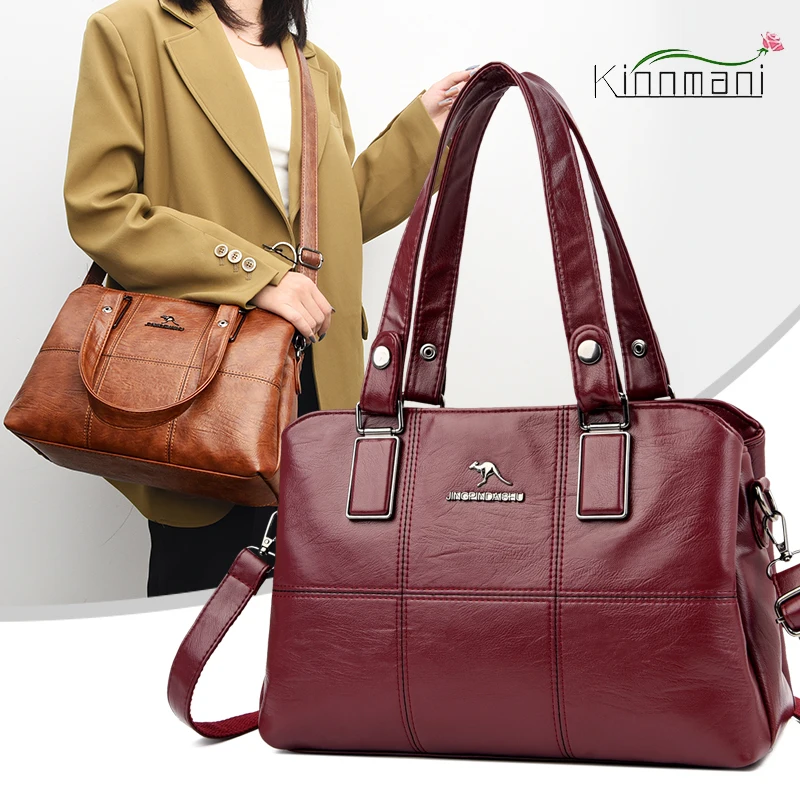 

Leather Bags Women Handbag Retro Large Capacity Ladies Shoulder Bag High Quality Solid Color Messenger Bag For Women for Commute