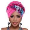 Boho Women Print Muslim Turban Scarf Braid Hijabs Cross Forehead Floral Headwear  Arab Wrap Head Scarf Hair Accessories Hat 6