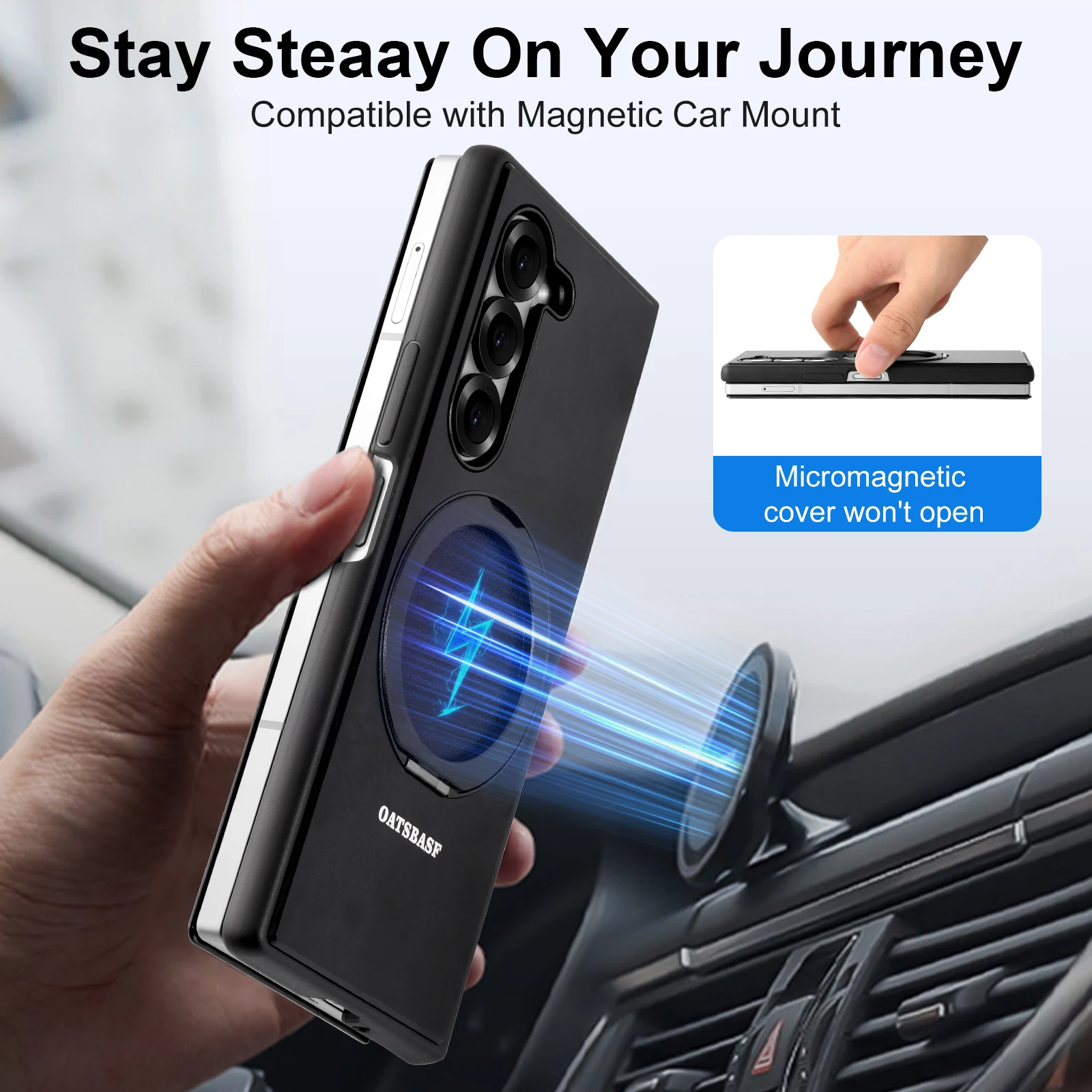 Eary for Samsung Galaxy Z Fold 7 Phone Case With Magsafe Magnetic Kickstand 360°Rotation Leather Full Body Drop Protective Cover