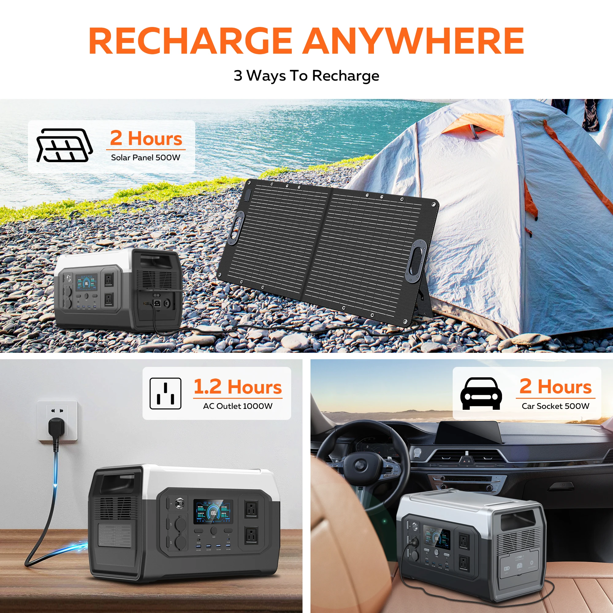 CTOLITY 캠핑 휴대용 발전소 태양열 발전기 1800W 1024Wh Lifepo4 AC 출력 ETFE 100W 20.5V 유연한 태양 전지 패널 NEW