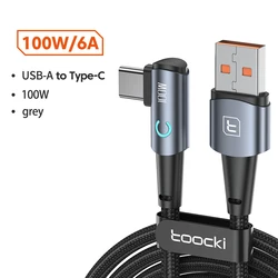 Enhanced Product Title: Toocki 100W Fast Charge 90 Degree USB - C to USB - C Cable - 1m (A - C 100W Grey)