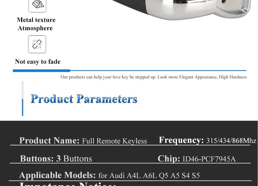 Keyforkess//K /J 8K0959754D portachiavi per auto remoto completo intelligente per Audi A4 A5 A6L A7 Q5 Keyless Go 315/433/868Mhz pcf7945AC - S61c4771db8e549599349f43f36c3cf77n