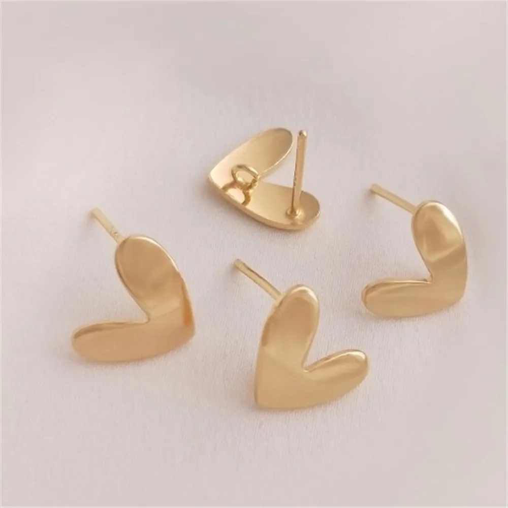 14K Gold Wrapped Shiny Curved Peach Heart Earrings with Hanging Rings 925 Silver Needles DIY Heart Earrings and Ear Accessories