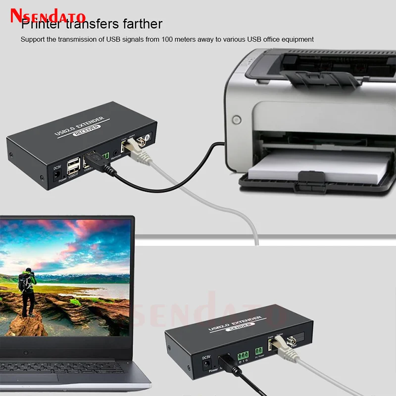 USB2.0 Fiber Extender 20KM Over CAT6 Cable 4 Port USB Extension Hub RJ45 100m USB Sharing Switch For keyboard mouse PC Computer