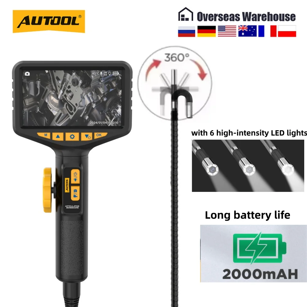 AUTOOL SVB305 양방향 관절형 자동차 내시경 검사 내시경 도구 하수구 내시경 카메라 조인트 (자동차용) 720P
