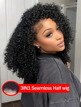 Seamless Flip Over Half Wig Wear And Go Glueless Drawstring Jerry Curly Human Hair Wig 220% Density 30 Inch For Women 1