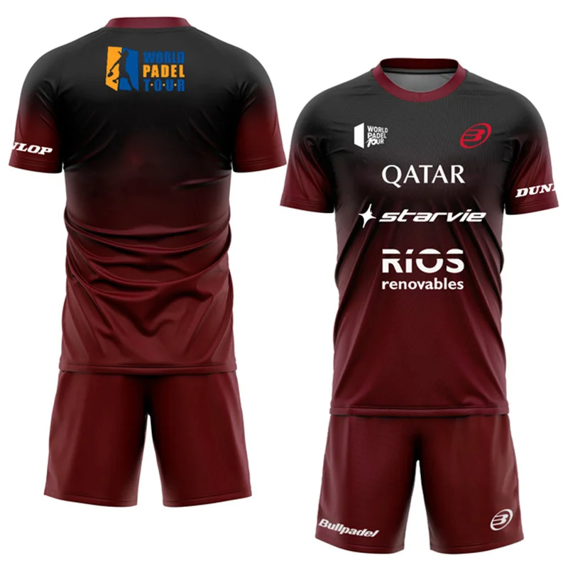 New Men's Padel Tennis Training Suit Premium Gradient Padel Shorts and T-Shirt Set Summer Quick Drying Sportswear Two-piece Set 3