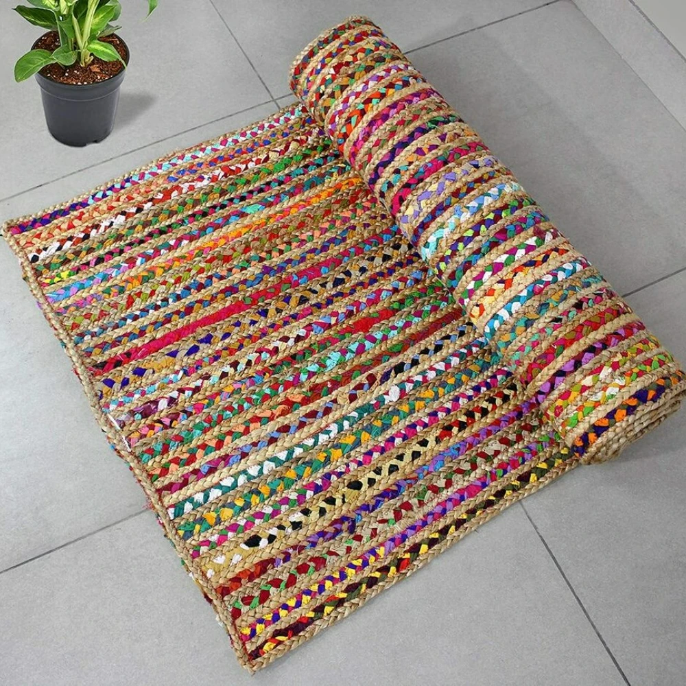 

Цветной коврик из хлопка и джута ручной работы, ковер для гостиной, коридора, напольный коврик, кухонный, фермерский, бегунок, тряпичный ковер, домашний декор