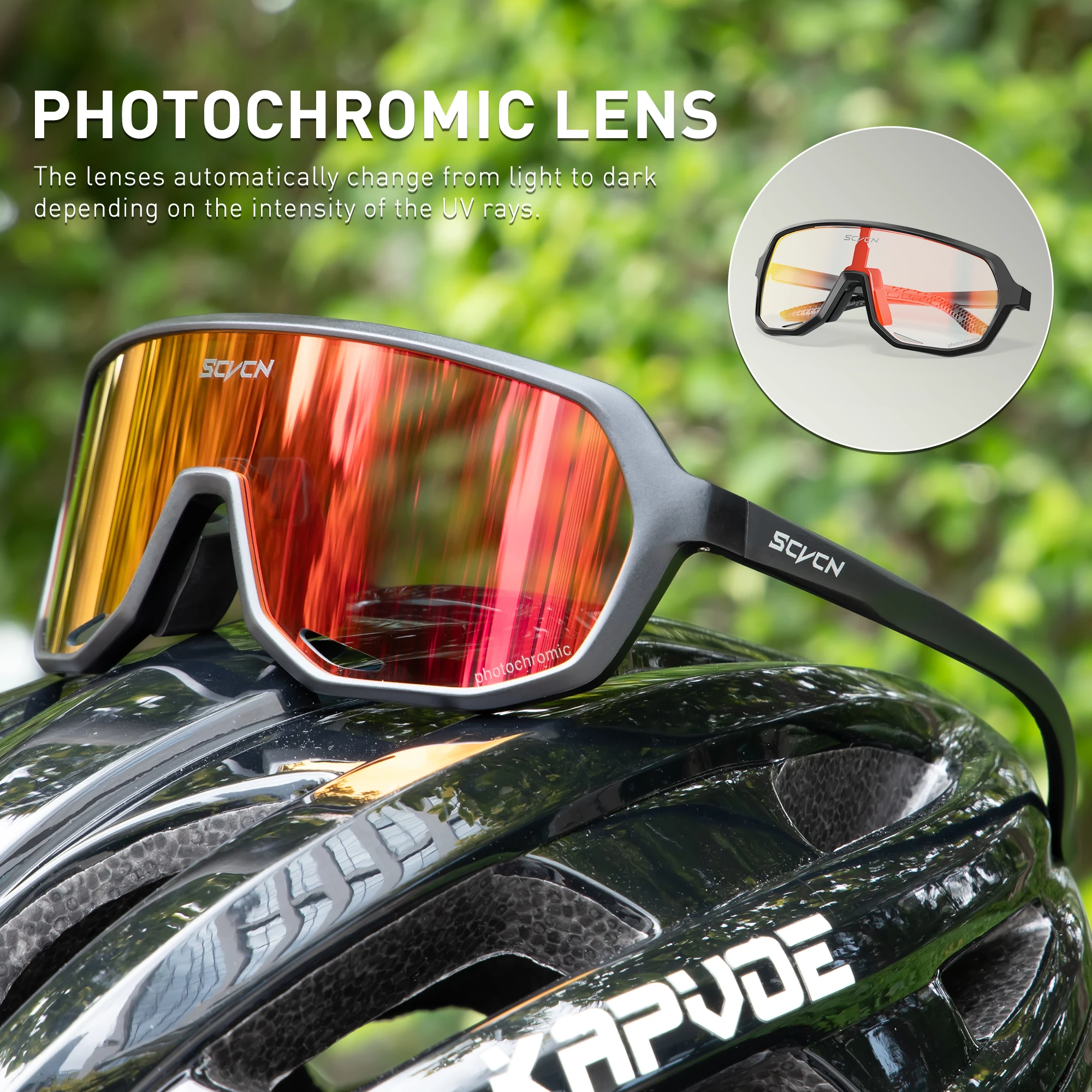 SCVCN Photochromic Glasses Bicycle Red Glasses Sports Men Sunglasses MTB Road Bike Eyewear for Women Cycling Goggles Racing