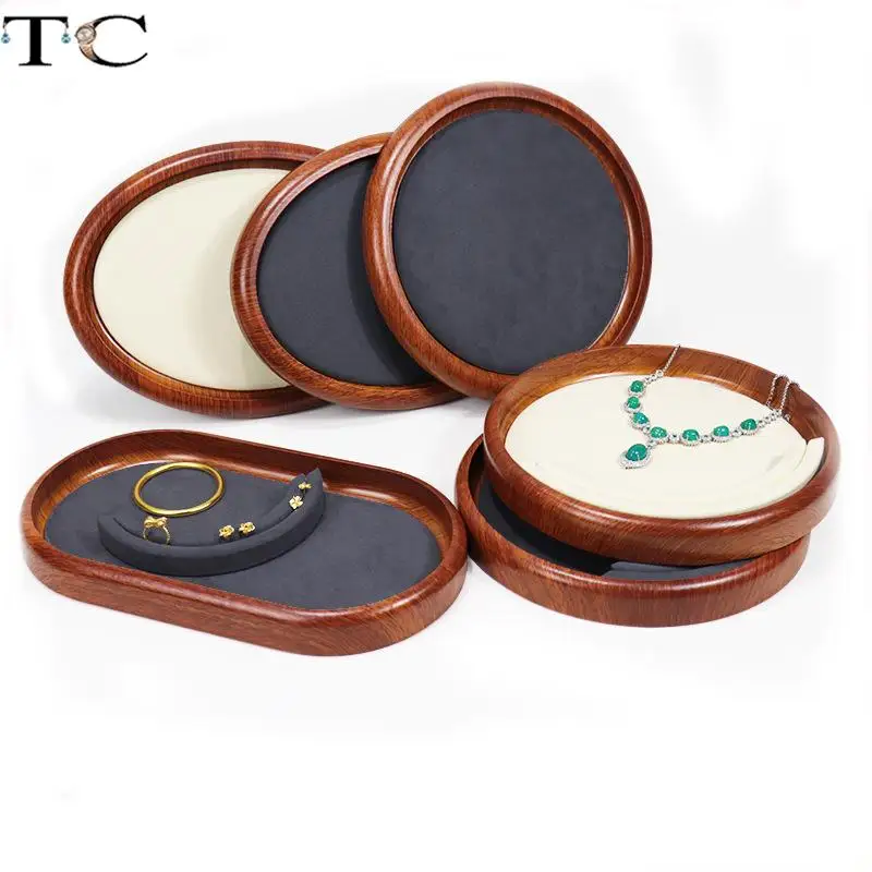 Wood Grain Jewelry Display Rack Microfiber Pendant Necklace Display Rack Bracelet Ring Earrings Storage Display Tray