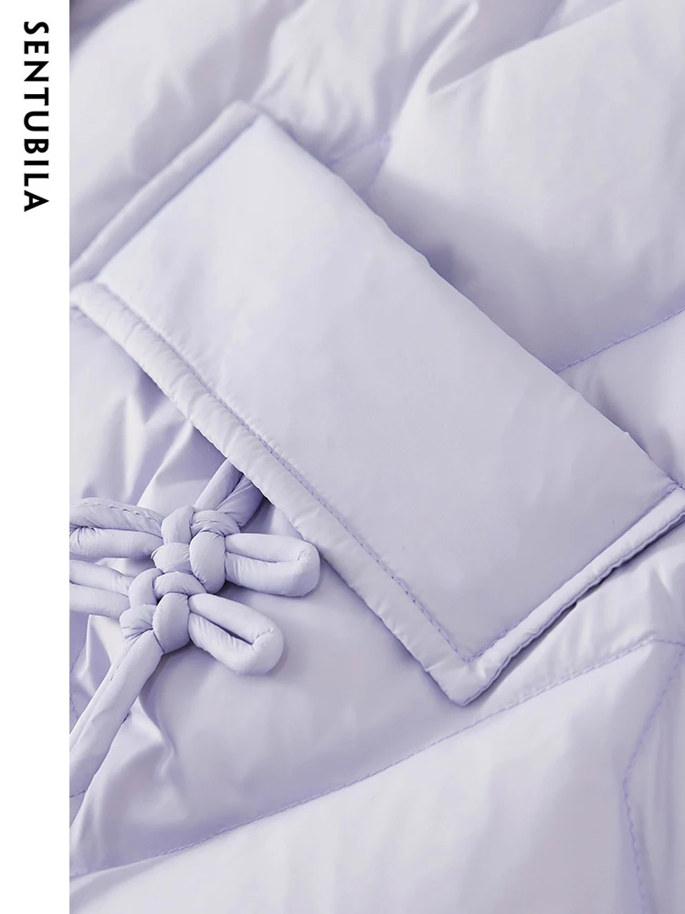 SENTUBILA Women's Crop Down Jacket 2023 Winter White Duck Stand Collar Chinese Style Short Down Coats Warm Jackets Top W34Y49506