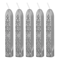Pack of 5 Solid Color Sealing Wax Sticks for Envelopes, Invitations, and Gifts (Silver)