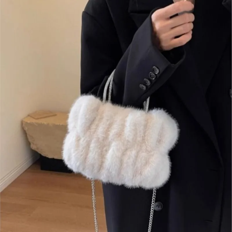 JIAERDI Japanese Plush Chain Handbag Women Soft Comfortable Gentle Shoulder Bag Ladies Sweet Cute Elegant Casual Tote Bag 2025