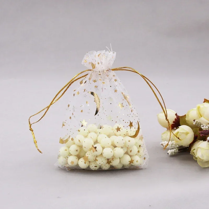 Gift Bags 50/100 Pcs Drawstring Jewelry Candy Packaging Star Moon Small Organza Pouches Wedding Favor
