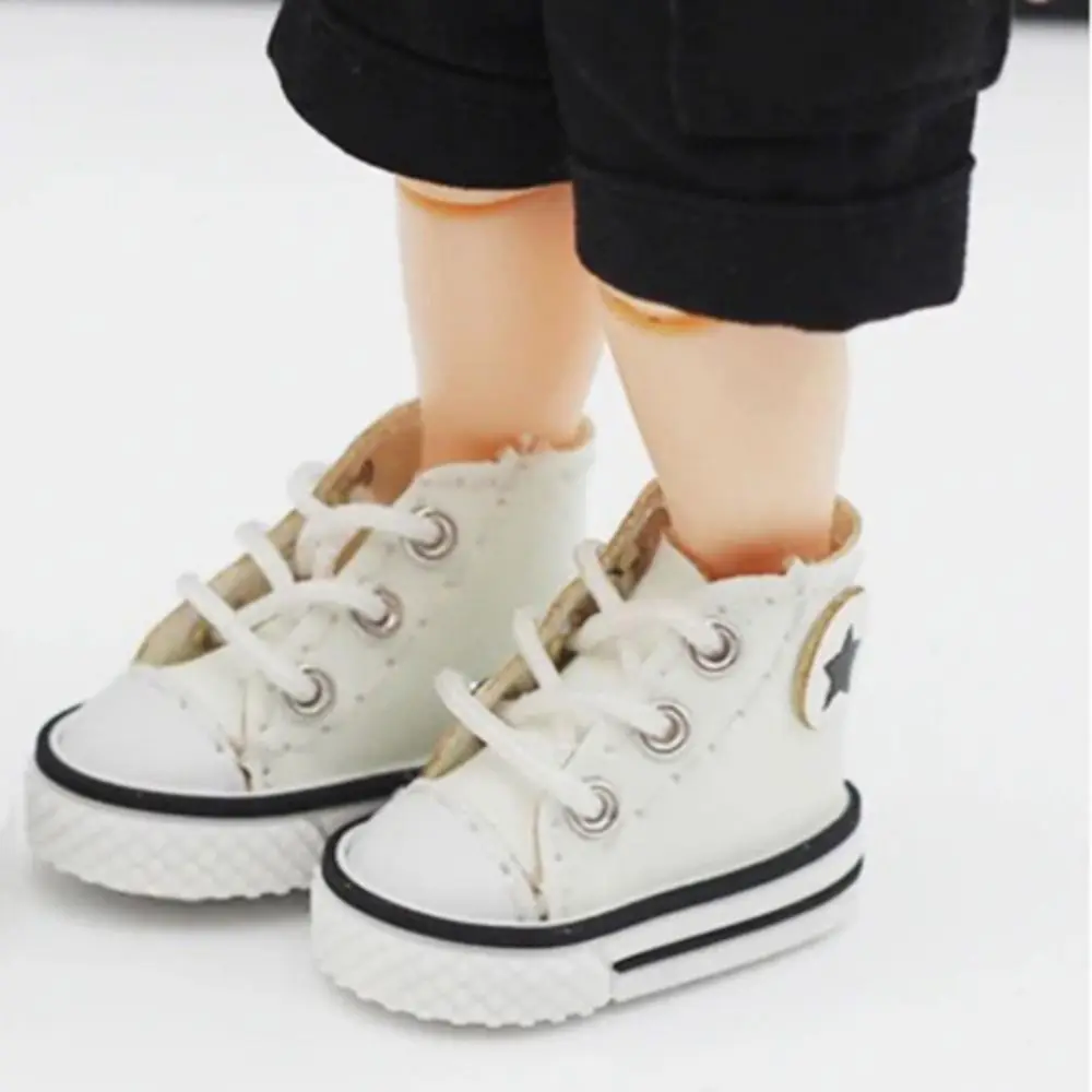 1 Pair Leather Leather Doll Shoes Star Shoelace Doll Canvas Shoes Casual High Heel Dolls Shoes High-top Canvas Obitsu 11
