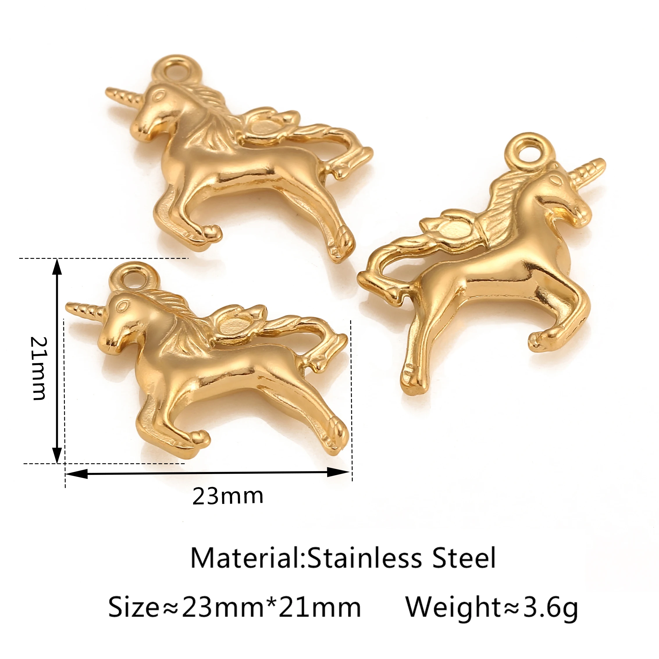 3 stücke Mode Edelstahl Anhänger & Charms fliegen Pferd Glück Hufeisen viel Glück Anhänger DIY Ergebnisse Schmuck Handwerk Gold Farbe – Detail 4