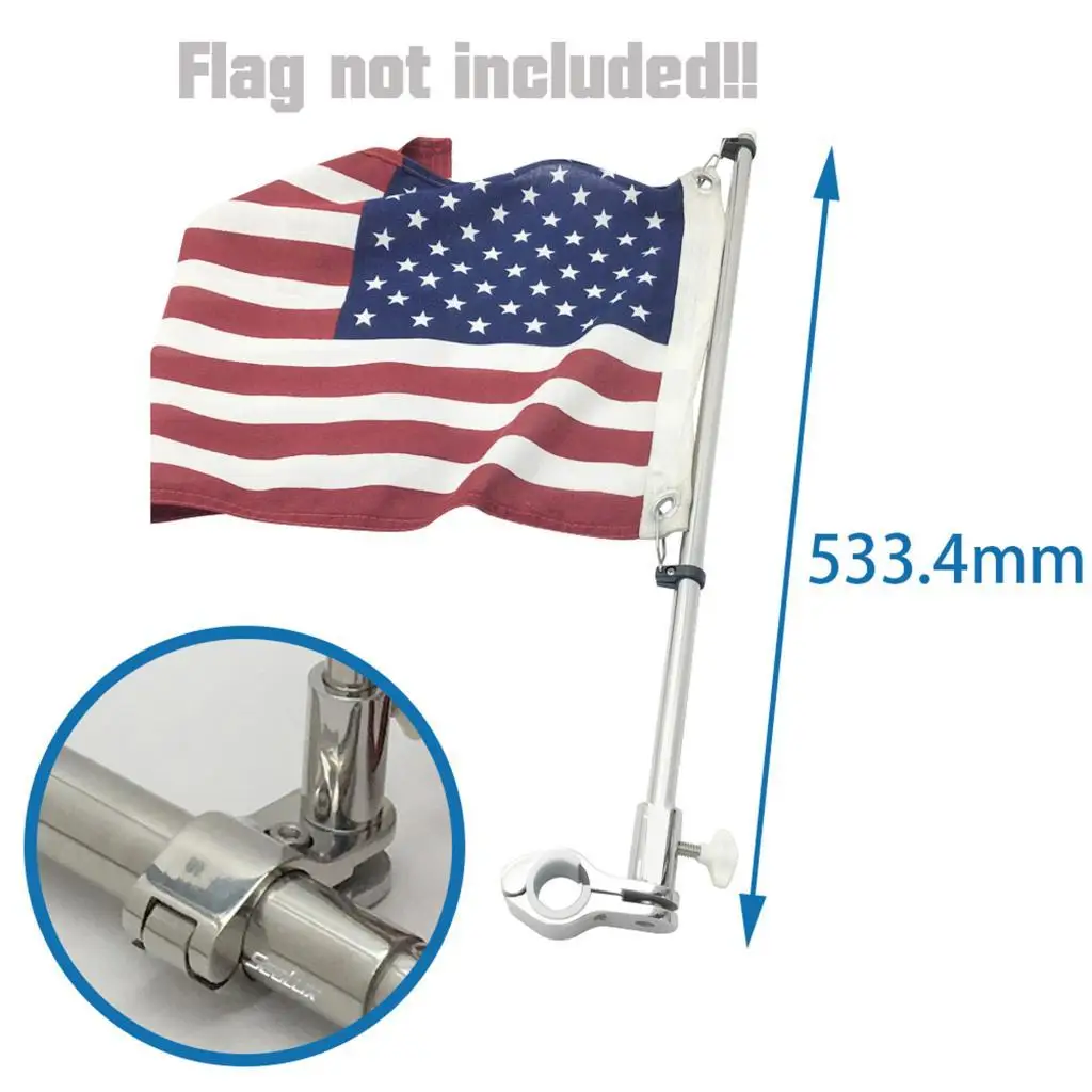 21" Stainless Steel Marine Grade Boat Flag Pole Flag Flagpole Fixed Combination Hardware For 22-25mm (7/8"-1")  Marine Boat