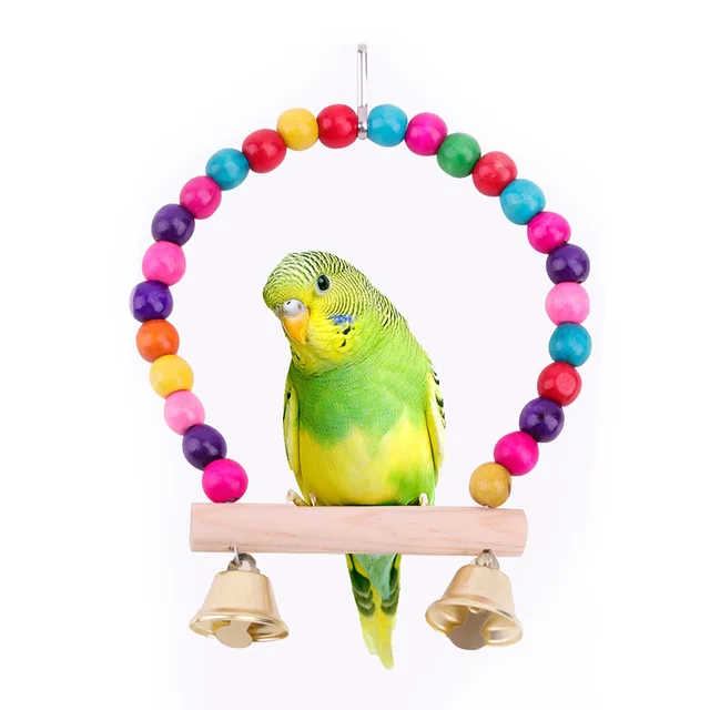 1Pc Wooden Bird Swings Toy with Hanging Bells for Cockatiels Parakeets