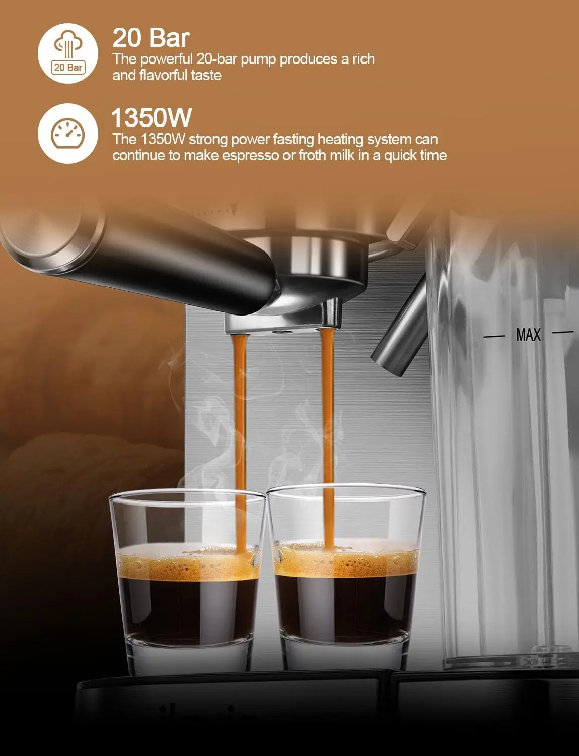 6-in-1 Espresso Coffee Machine Built-In Automatic Milk Frother,  Espresso & Cappuccino & Latte Maker with  Removable water tank 3