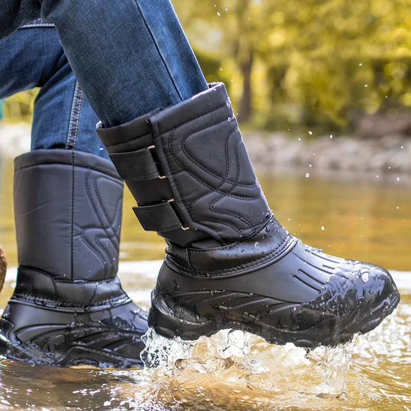 

2023 New Winter Boots Waterproof Men Fishing Boots Plush Warm Snow Boots Non-slip Mid-Calf Boots Rain Shoes Outdoors Hiking Shoe